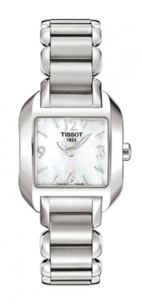 Tissot T-Wave Women's Quartz White MOP Dial Square Watch with Stainless Steel Bracelet T02128582