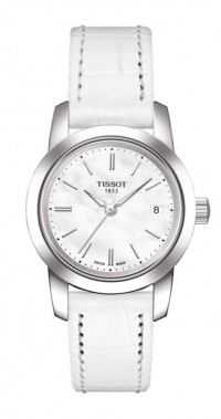 Tissot Classic Dream Lady Quartz White MOP Dial Watch with White Leather strap T0332101611100