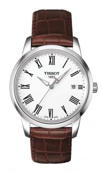 Tissot Classic Dream Men's Quartz White Roman Dial Watch with Brown Leather Strap T0334101601301