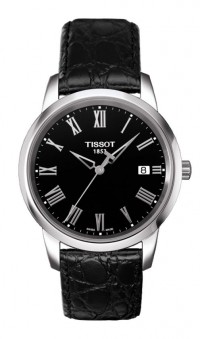 Tissot Classic Dream Men's Quartz Black Dial Silver Roman Watch with Black Leather Strap T0334101605301