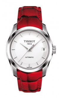Tissot Couturier Automatic Lady White Dial Watch with Red Leather Strap T0352071601101