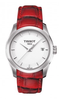 Tissot Couturier Lady Quartz White Dial Watch with Red Leather Strap T0352101601101