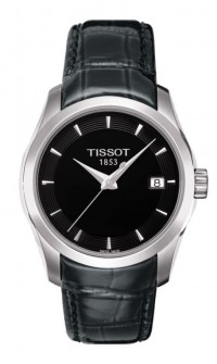 Tissot Couturier Lady Quartz Black Dial Watch with Black Leather Strap T0352101605100