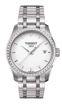 Tissot Couturier Lady Quartz Precious Stone Case White Dial Watch with Stainless Steel Bracelet T0352106101100