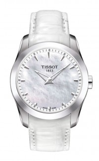 Tissot Couturier Secret Date Lady Quartz White MOP Dial Watch with White Leather Strap T0352461611100