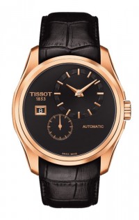 Tissot Couturier Automatic Men's Small Second Rose Gold PVD Case Black Dial Watch with Black Leather Strap T0354283605100