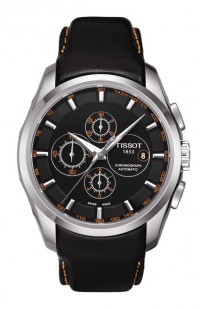 Tissot Couturier Automatic Men's Chronograph Black Dial Watch with Black Orange Leather Strap T0356271605101