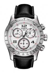 Tissot V8 Men's Quartz Silver Dial Watch with Black Leather Strap T0394171603702