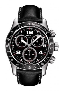 Tissot V8 Men's Quartz Black Dial Watch with Black Leather Strap T0394171605702