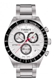 Tissot PRS 516 Men's Quartz Chronograph Silver Dial Watch with Stainless Steel Bracelet T0444172103100