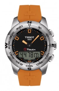 Tissot T-Touch II Men's Quartz Black Dial Watch with Orange Rubber Strap T0474201705101