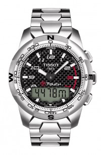 Tissot T-Touch II Men's Quartz Black Carbon Dial Watch with Titanium Bracelet T0474204420700