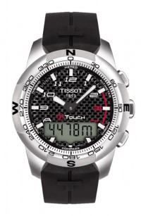 Tissot T-Touch II Men's Quartz Black Carbon Dial Watch with Black Rubber Strap T0474204720700