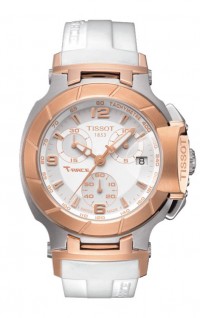 Tissot T-Race Women's Quartz Chronograph Rose Gold PVD Case White Dial Watch with White Rubber Strap T0482172701700