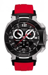 Tissot T-Race Men's Quartz Chronograph Black and White Dial Watch with Red Rubber Strap T0484172705701