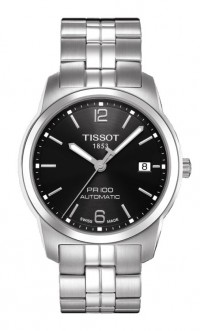 Tissot PR 100 Men's Automatic Black Dial Watch with Stainless Steel Bracelet T0494071105700