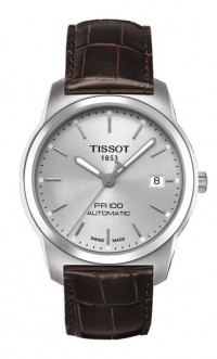 Tissot PR 100 Men's Automatic Silver Dial Watch with Brown Leather Strap T0494071603100