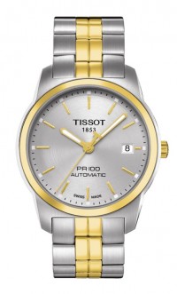 Tissot PR 100 Men's Automatic Silver Dial Watch with Grey and Yellow Gold PVD Stainless Steel Bracelet T0494072203100