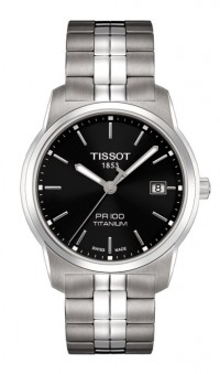 Tissot PR 100 Men's Quartz Black Dial Watch with Titanium Bracelet T0494104405100