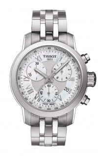 Tissot PRC 200 Lady Quartz Chronograph White MOP Dial Watch with Stainless Steel Bracelet T0552171111300