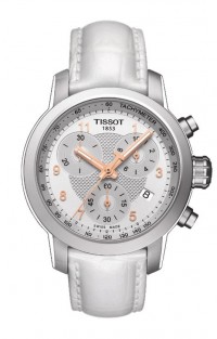 Tissot PRC 200 Lady Quartz Chronograph Silver Dial Watch with White Leather Strap T0552171603201