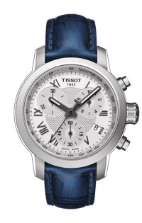 Tissot PRC 200 Lady Quartz Chronograph Silver Dial Watch with Blue Leather Strap T0552171603300