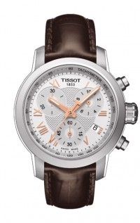 Tissot PRC 200 Lady Quartz Chronograph Silver Dial Watch with Brown Leather Strap T0552171603302