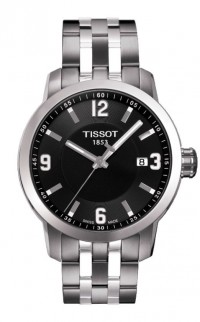 Tissot PRC 200 Men's Quartz Black Dial Watch with Stainless Steel Bracelet T0554101105700