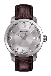 Tissot PRC 200 Men's Quartz Silver Dial Watch with Brown Leather Strap T0554101603700