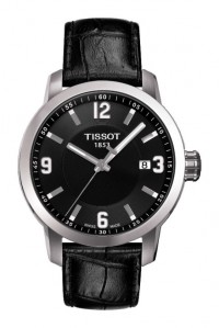 Tissot PRC 200 Men's Quartz Black Dial Watch with Black Leather Strap T0554101605700