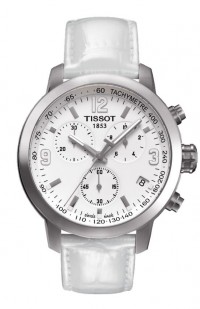 Tissot PRC 200 Men's Quartz Chrono White Dial Watch with White Leather Strap T0554171601700