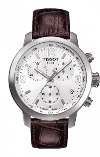 Tissot PRC 200 Men's Quartz Chrono White Dial Watch with Brown Leather Strap T0554171601701