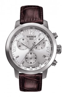 Tissot PRC 200 Men's Quartz Chrono Silver Dial Watch with Brown Leather Strap T0554171603700