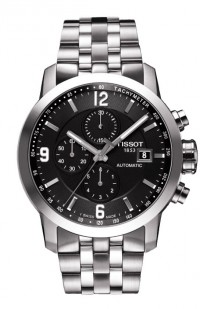 Tissot PRC 200 Men's Automatic Chrono Black Dial Watch with Stainless Steel Bracelet T0554271105700