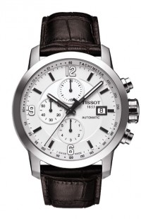 Tissot PRC 200 Men's Automatic Chrono White Dial Watch with Brown Leather Strap T0554271601700
