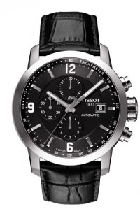 Tissot PRC 200 Men's Automatic Chrono Black Dial Watch with Black Leather Strap T0554271605700