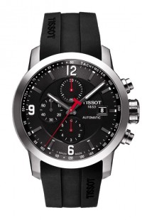 Tissot PRC 200 Men's Automatic Chrono Black Dial Watch with Black Rubber Strap T0554271705700