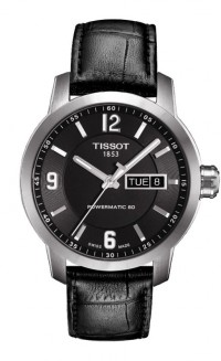 Tissot PRC 200 Men's Automatic Black Dial Watch with Black Leather Strap T0554301605700