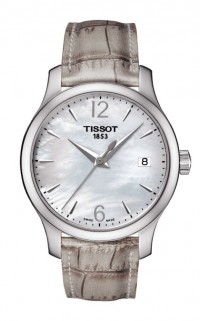 Tissot Tradition Women's Quartz White MOP Dial Watch with Grey Synthetic Strap T0632101711700