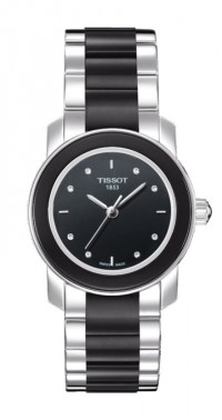 Tissot Cera Women's Quartz Diamond Index Black Dial Watch with Stainless Steel Bracelet T0642102205600