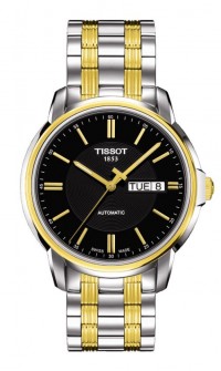 Tissot Automatics III Men's Black Dial Watch with Two-tone Stainless Steel Bracelet T0654302205100