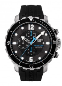Tissot Seastar Men's Automatic  Chronograph Black Dial Watch with Black Rubber Strap T0664271705702