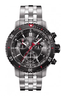 Tissot PRS 200 Men's Quartz Chrono Black and Red Case Black Dial Watch with Stainless Steel Bracelet T0674172105100