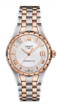 Tissot Lady Automatic Rose Gold PVD Case White MOP Dial Watch with Two-Tone Bracelet T0722072211801