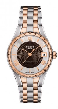 Tissot Lady Automatic Rose Gold PVD Case Brown MOP Dial Watch with Two-Tone Bracelet T0722072211802