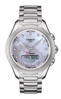 Tissot T-Touch Lady Solar Quartz MOP & Diamond Dial Watch with Stainless Steel Bracelet T0752201110600