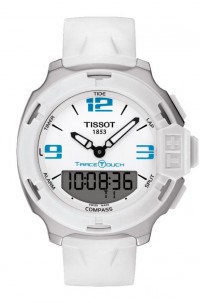 Tissot T-Race Touch Men's Quartz Chronograph White and Blue Dial Watch with White Rubber Strap T0814201701701