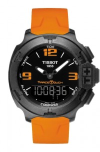Tissot T-Race Touch Men's Quartz Chronograph Aluminum Case Black Dial Watch with Orange Rubber Strap T0814209705702