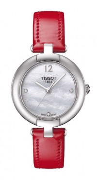 Pinky by Tissot Women's Quartz White MOP Dial Watch with Red Leather Strap T0842101611600