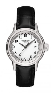 Tissot Carson Women's Quartz White Arabic Dial Watch with Black Leather Strap T0852101601200